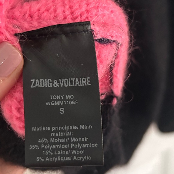 Zadig & Voltaire cozy preppy color block grandma core Tony Mohair Sweater - Picture 6 of 11